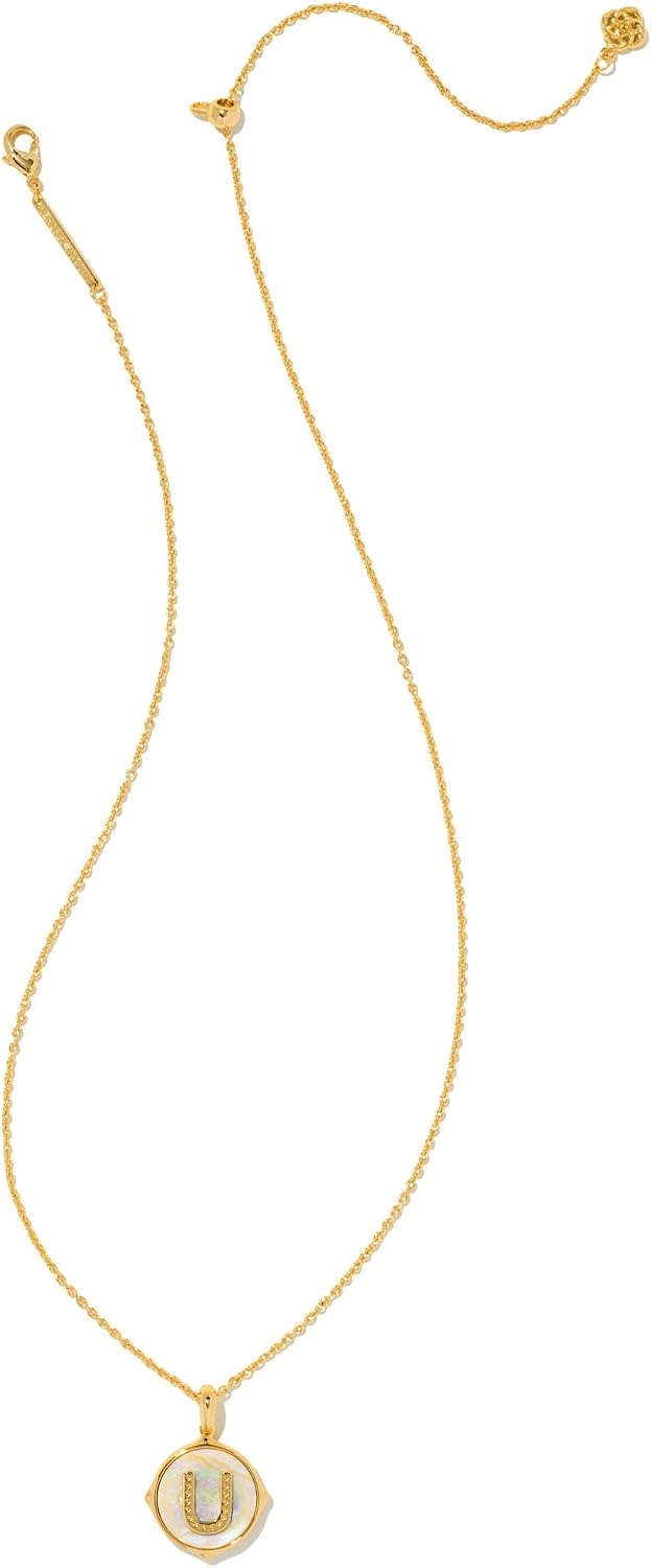 image:imageKendra Scott 14k GoldPlated Brass Letter AZ Disc Reversible Pendant Necklace Fashion Jewelry for WomenLetter U
