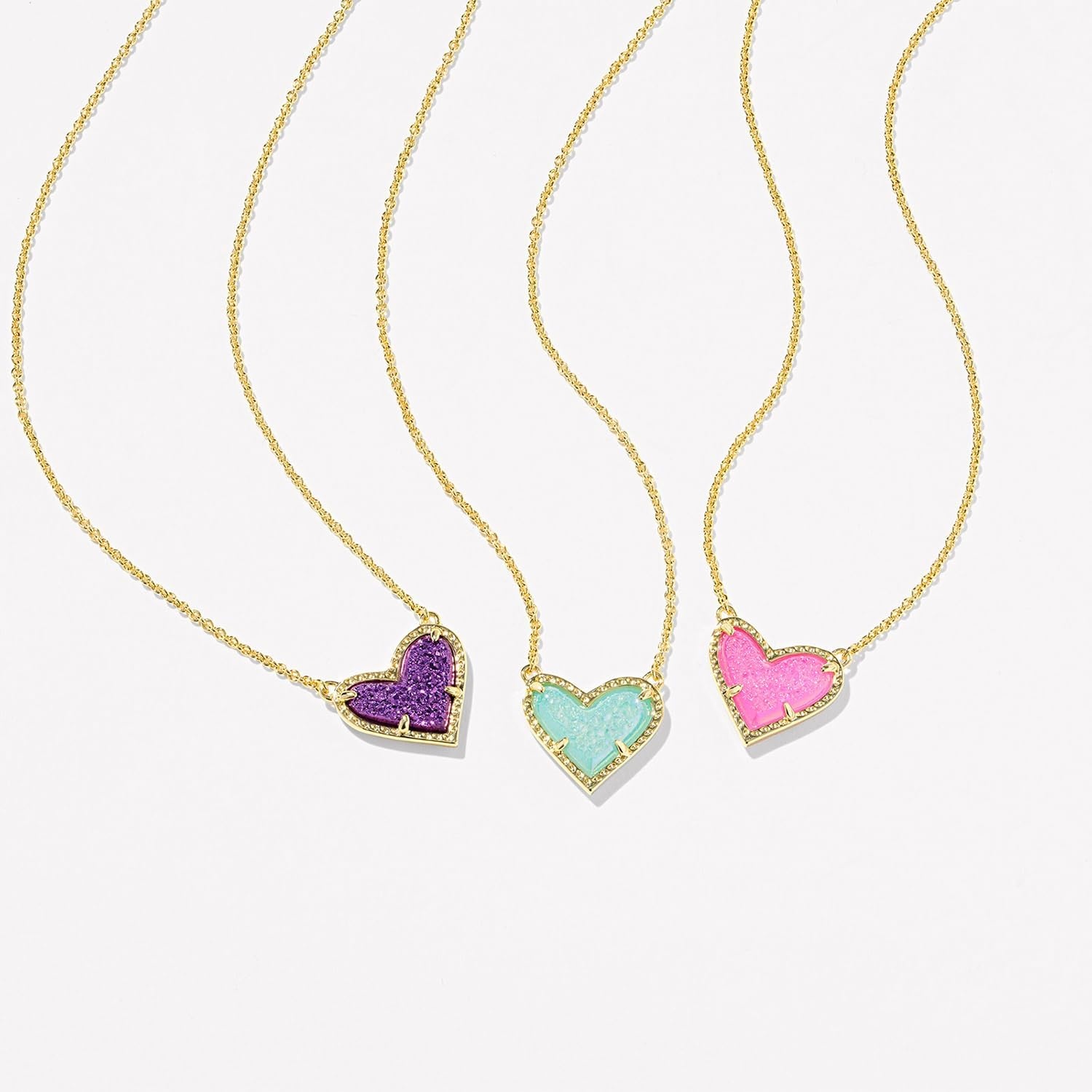 image:imageKendra Scott Ari Heart Adjustable Length Pendant Necklace for Women Fashion JewelryGOLD HOT PINK DRUSY