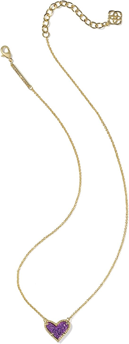 image:imageKendra Scott Ari Heart Adjustable Length Pendant Necklace for Women Fashion JewelryGOLD PURPLE DRUSY