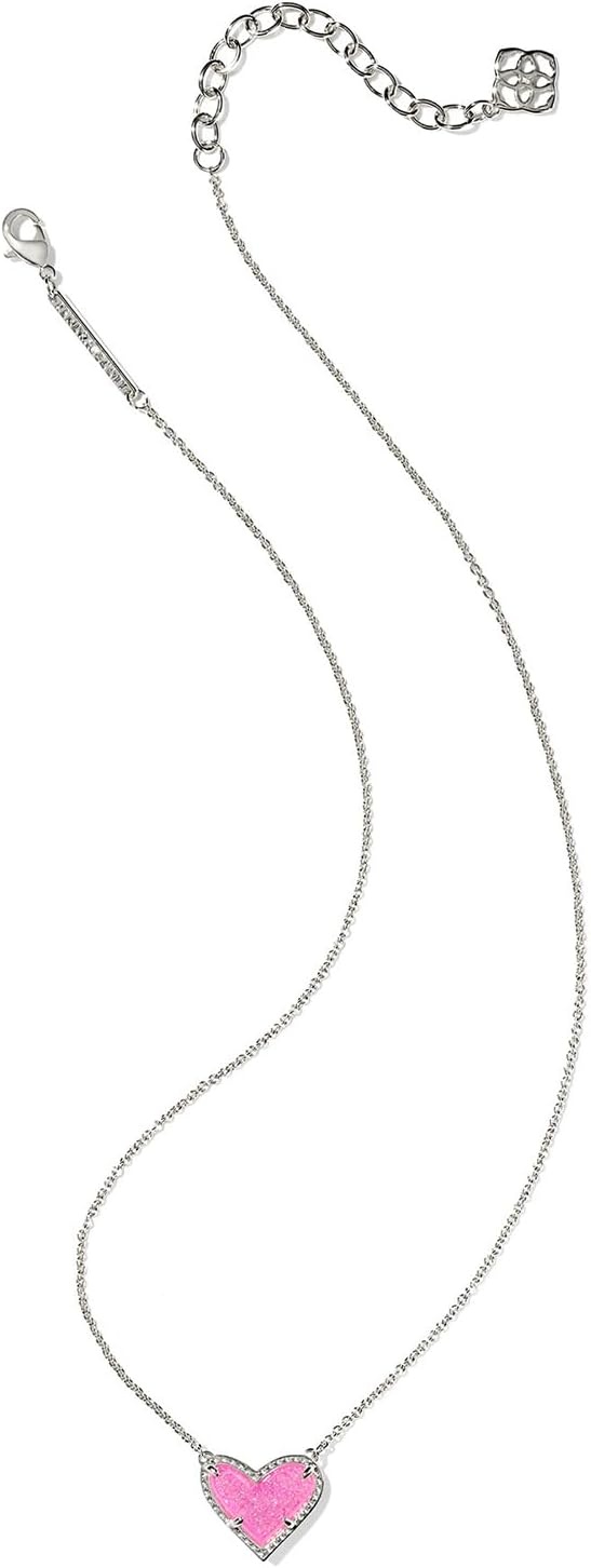 image:imageKendra Scott Ari Heart Adjustable Length Pendant Necklace for Women Fashion JewelryRHODIUM HOT PINK DRUSY