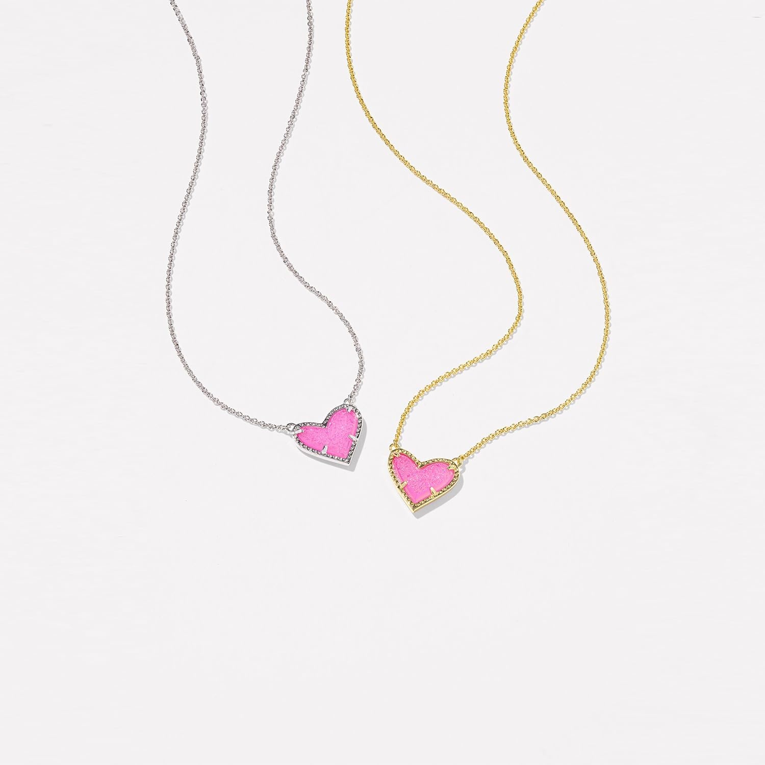 image:imageKendra Scott Ari Heart Adjustable Length Pendant Necklace for Women Fashion JewelryRHODIUM HOT PINK DRUSY