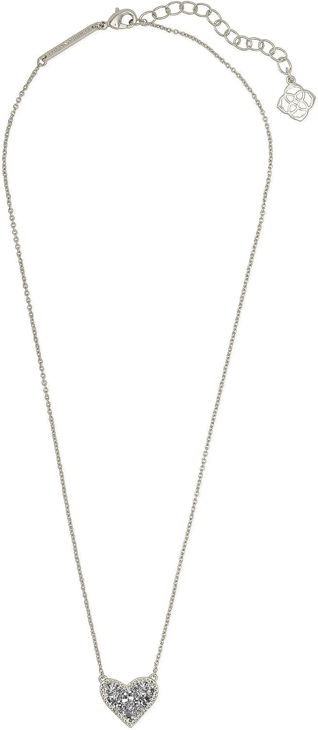 image:imageKendra Scott Ari Heart Adjustable Length Pendant Necklace for Women Fashion JewelryRHODIUM PLATINUM DRUSY