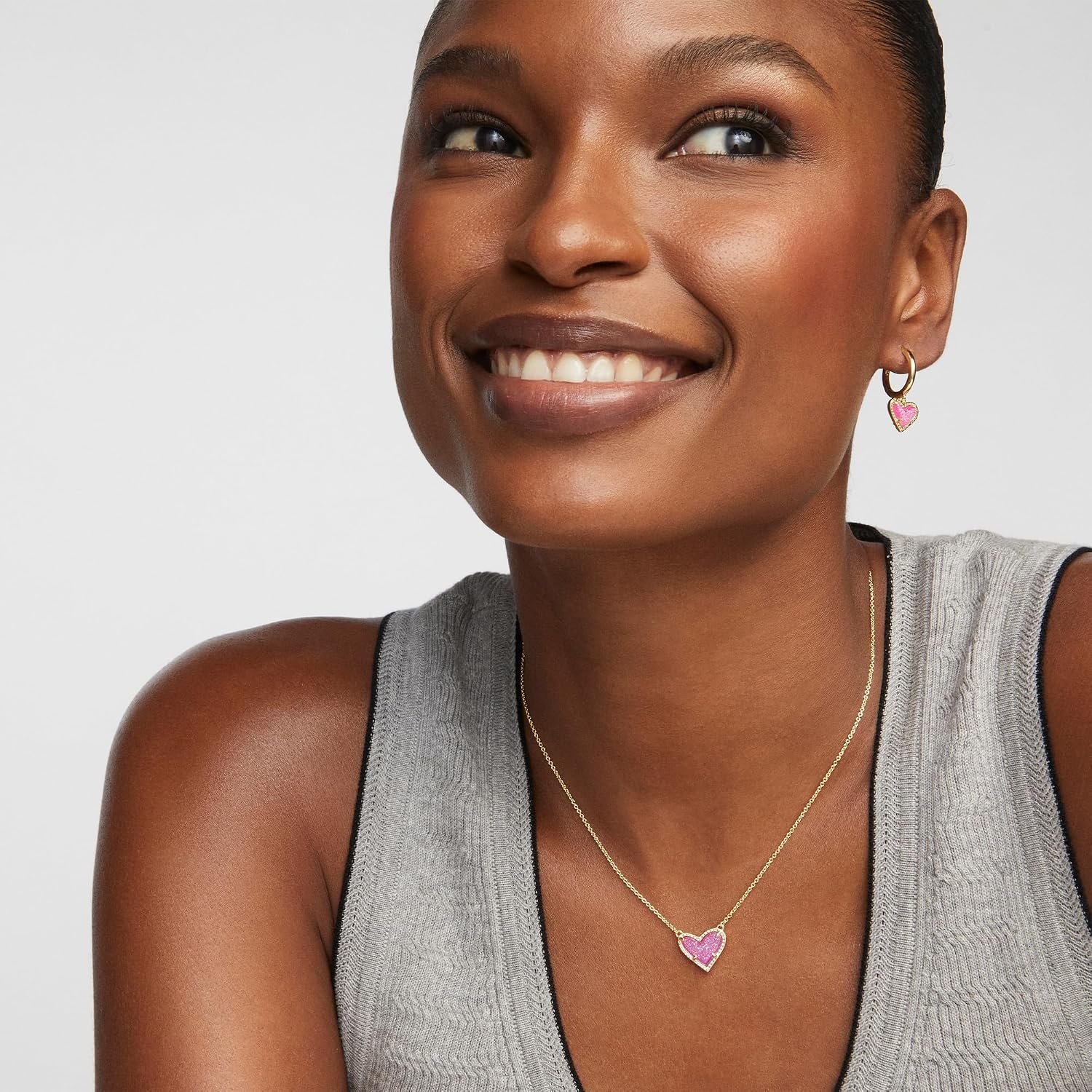 image:imageKendra Scott Ari Heart Huggie Earrings for Women Fashion JewelryGOLD HOT PINK DRUSY