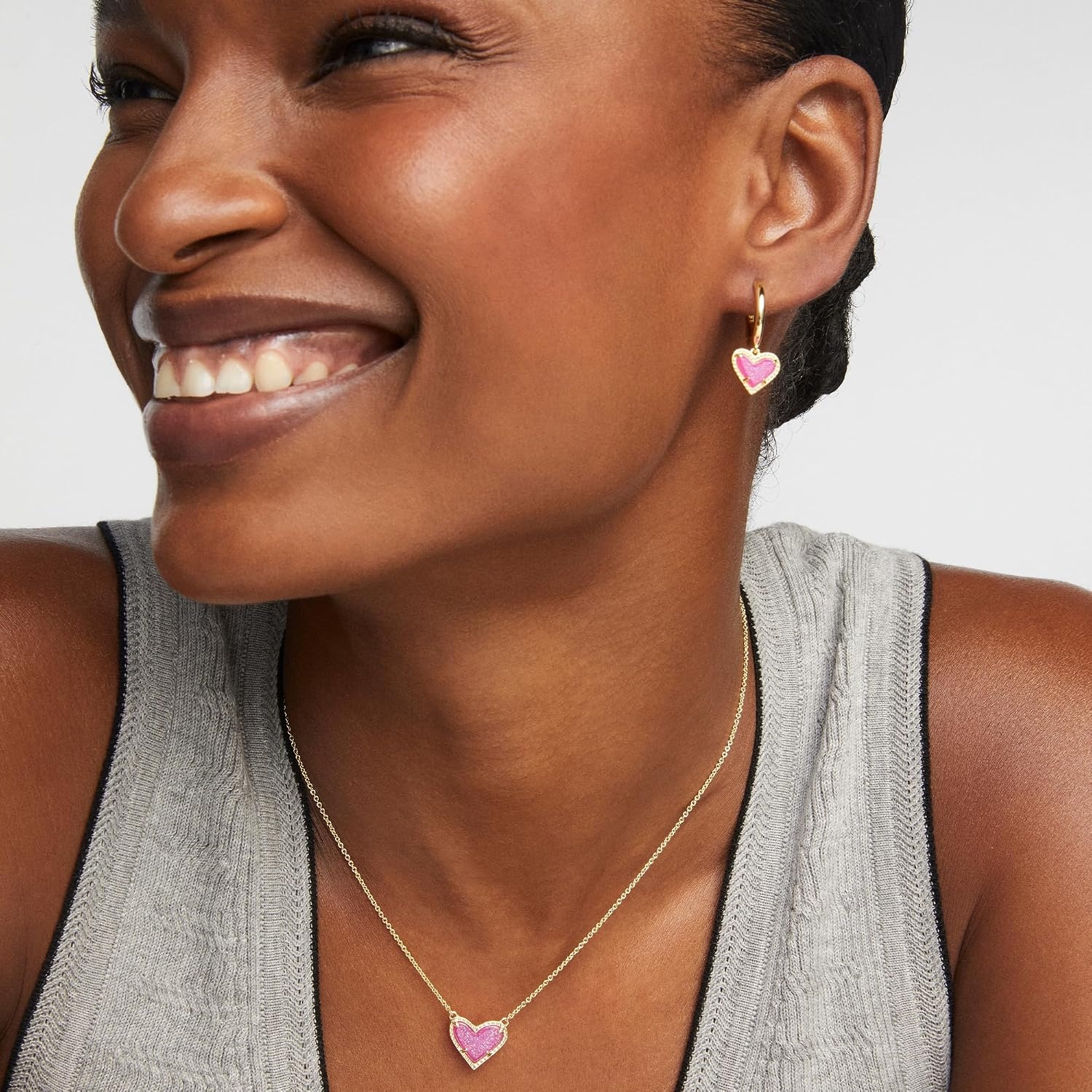 image:imageKendra Scott Ari Heart Huggie Earrings for Women Fashion JewelryGOLD HOT PINK DRUSY