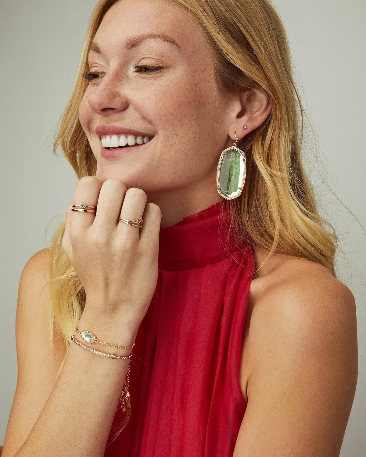 image:imageKendra Scott Elaina Adjustable Chain Bracelet for Women Fashion Jewelry GoldPlatedRHODIUM IRIDESCENT DICHROIC GLASS