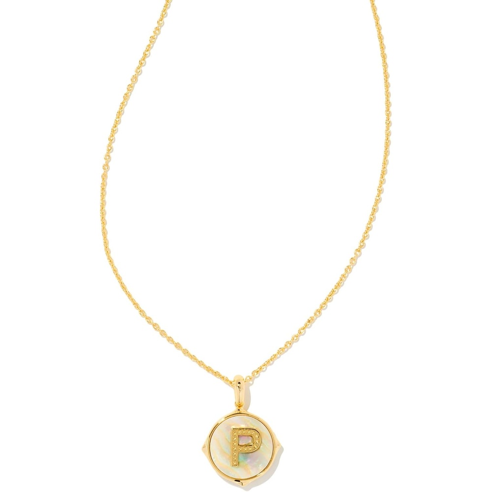image:imageKendra Scott 14k GoldPlated Brass Letter AZ Disc Reversible Pendant Necklace Fashion Jewelry for WomenLetter P