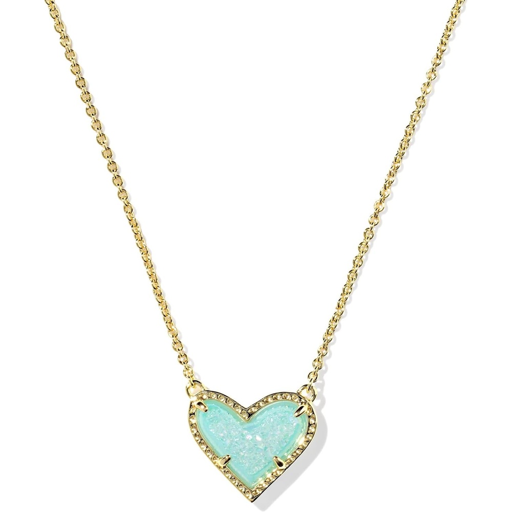 image:imageKendra Scott Ari Heart Adjustable Length Pendant Necklace for Women Fashion JewelryGOLD  BRIGHT AQUA DRUSY