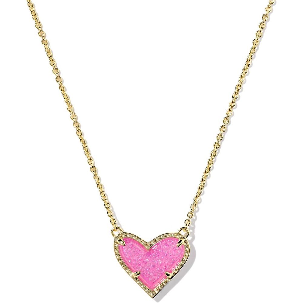 image:imageKendra Scott Ari Heart Adjustable Length Pendant Necklace for Women Fashion JewelryGOLD HOT PINK DRUSY