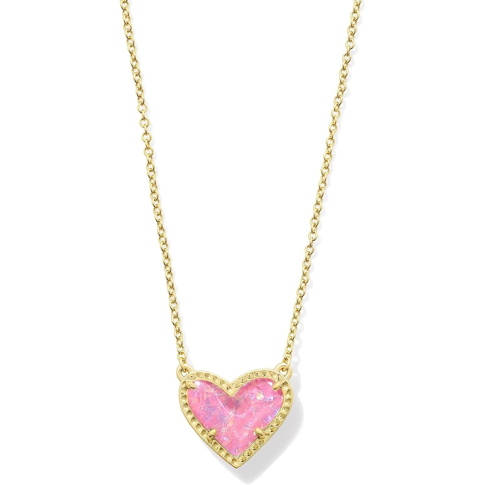 image:imageKendra Scott Ari Heart Adjustable Length Pendant Necklace for Women Fashion JewelryGOLD PINK IRIDESCENT GLITTER GLASS