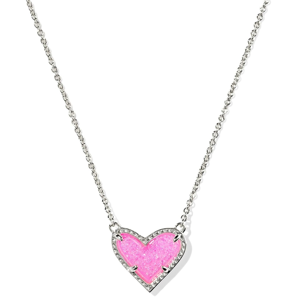 image:imageKendra Scott Ari Heart Adjustable Length Pendant Necklace for Women Fashion JewelryRHODIUM HOT PINK DRUSY