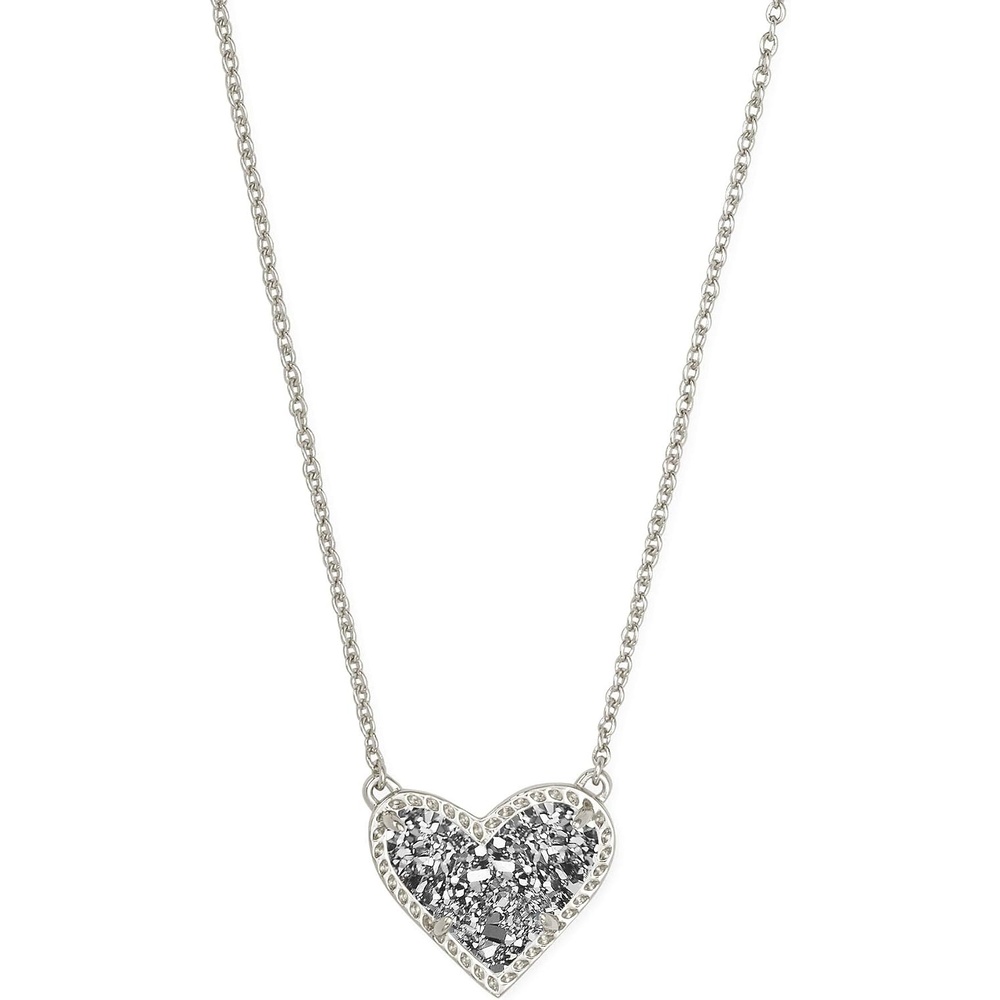 image:imageKendra Scott Ari Heart Adjustable Length Pendant Necklace for Women Fashion JewelryRHODIUM PLATINUM DRUSY