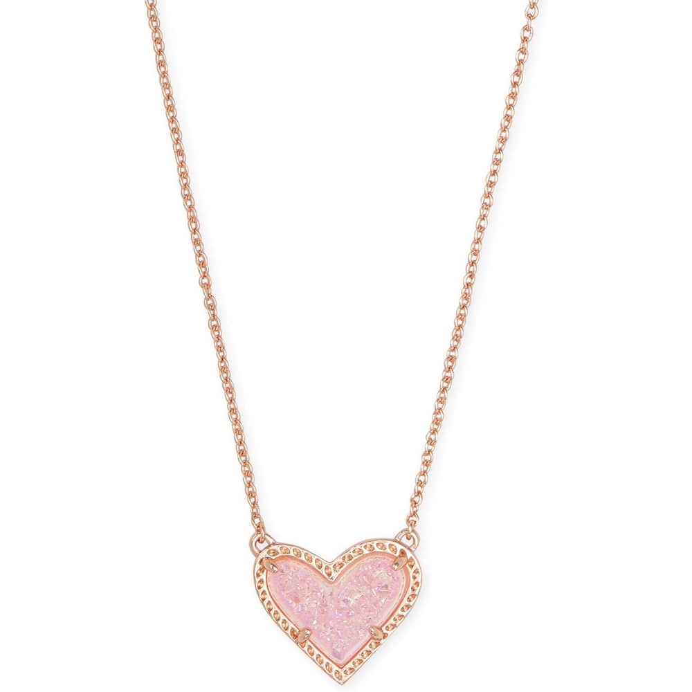 image:imageKendra Scott Ari Heart Adjustable Length Pendant Necklace for Women Fashion JewelryROSE GOLD PINK DRUSY