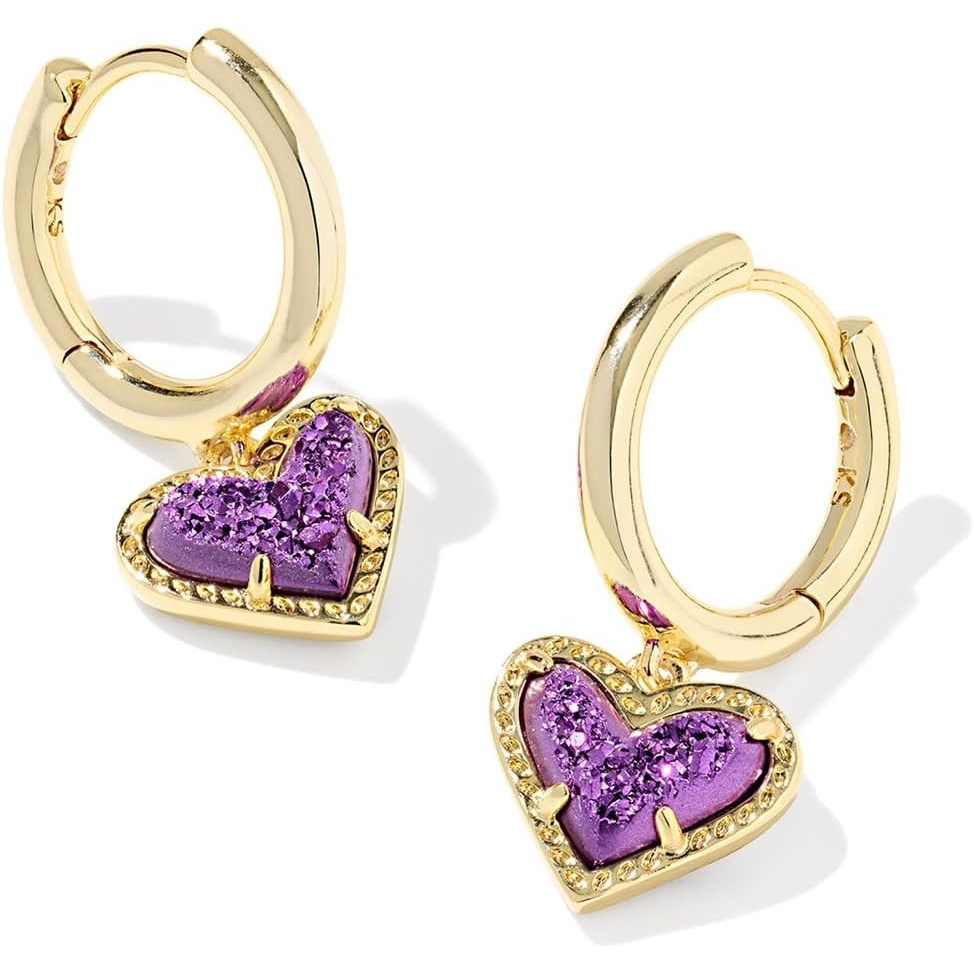 image:imageKendra Scott Ari Heart Huggie Earrings for Women Fashion JewelryGOLD  PURPLE DRUSY