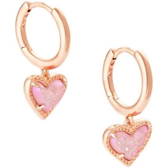 image:imageKendra Scott Ari Heart Huggie Earrings for Women Fashion JewelryROSE GOLD  PINK DRUSY