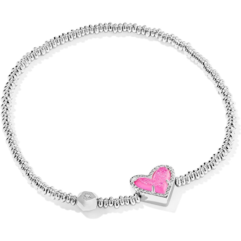 image:imageKendra Scott Ari Heart Stretch Bracelet Fashion Jewelry for WomenRHODIUM  HOT PINK DRUSY