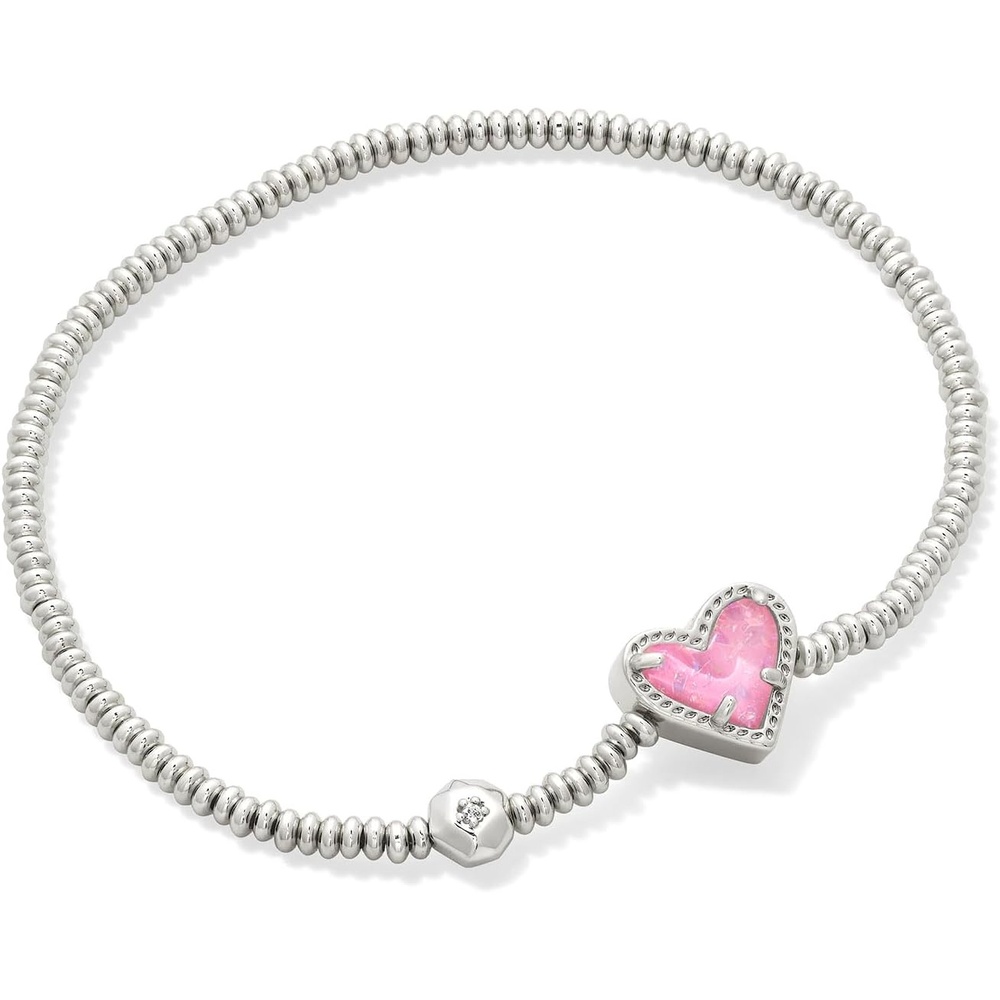 image:imageKendra Scott Ari Heart Stretch Bracelet Fashion Jewelry for WomenRHODIUM  PINK IRIDESCENT GLITTER GLASS