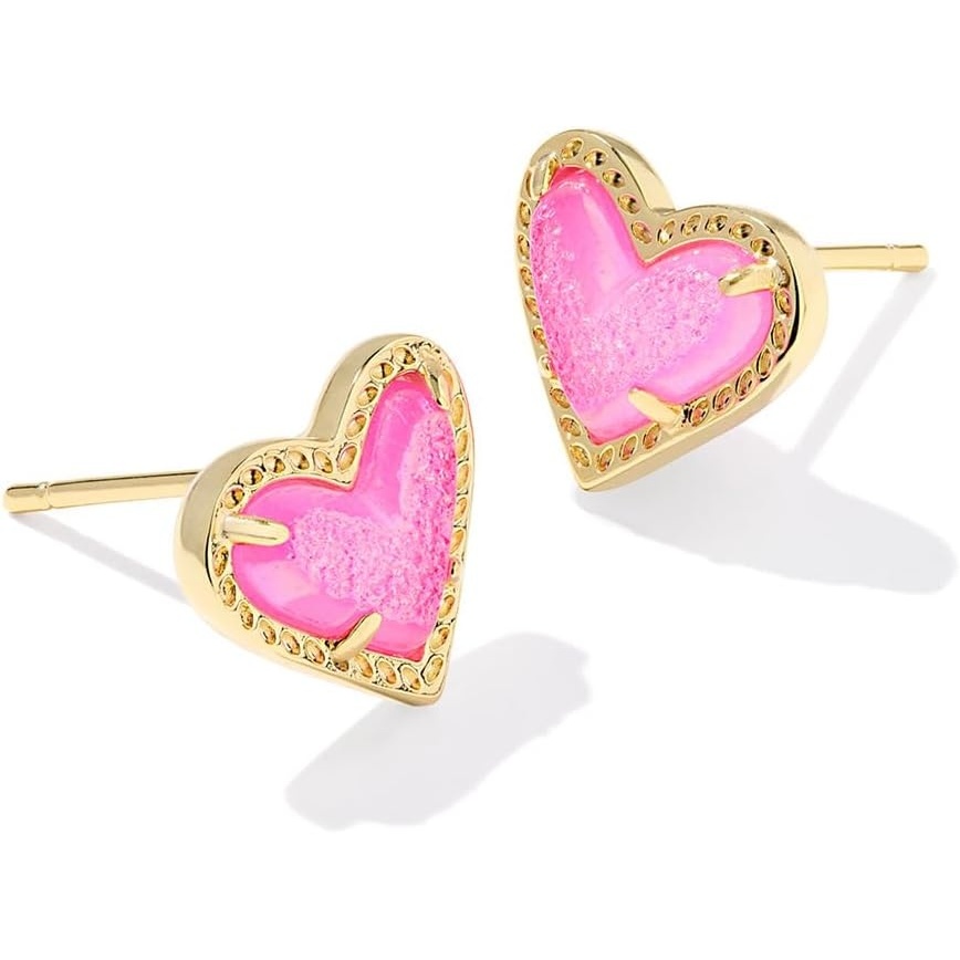 image:imageKendra Scott Ari Heart Stud Earrings for Women Fashion JewelryGOLD HOT PINK DRUSY