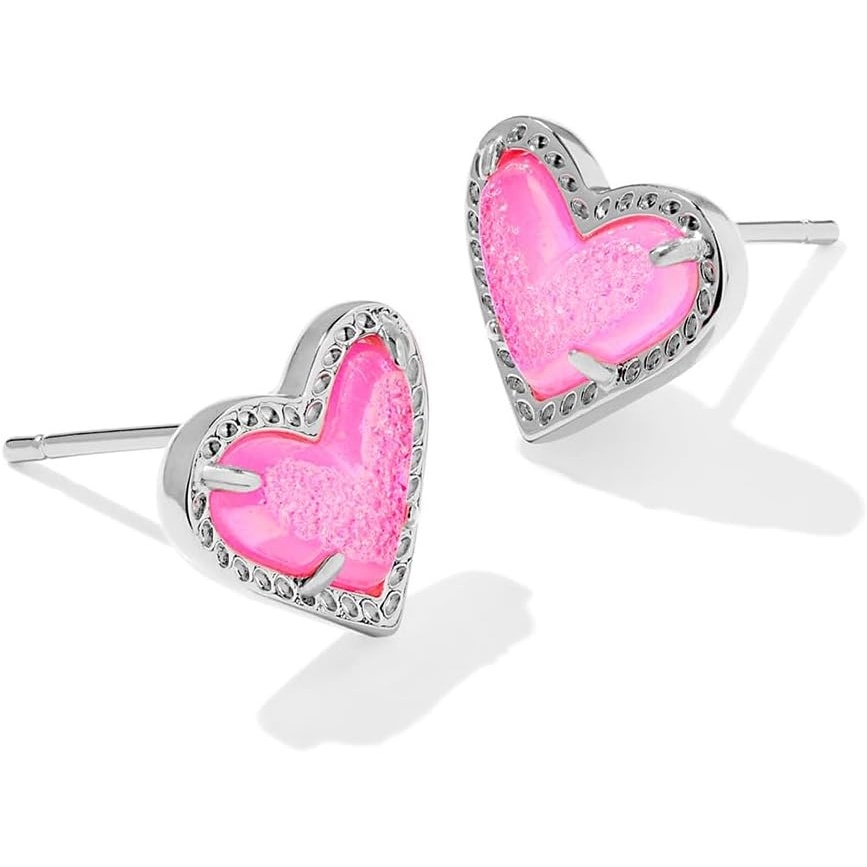 image:imageKendra Scott Ari Heart Stud Earrings for Women Fashion JewelryRHODIUM  HOT PINK DRUSY