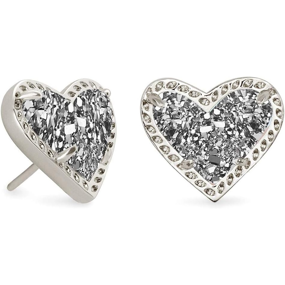 image:imageKendra Scott Ari Heart Stud Earrings for Women Fashion JewelryRHODIUM  PLATINUM DRUSY