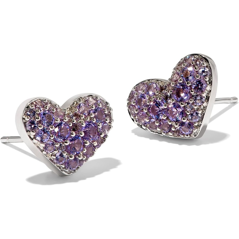 image:imageKendra Scott Ari Pave Crystal Heart Stud Earrings Fashion Jewelry for WomenRHODIUM SAPPHIRE LAVENDER BLUE