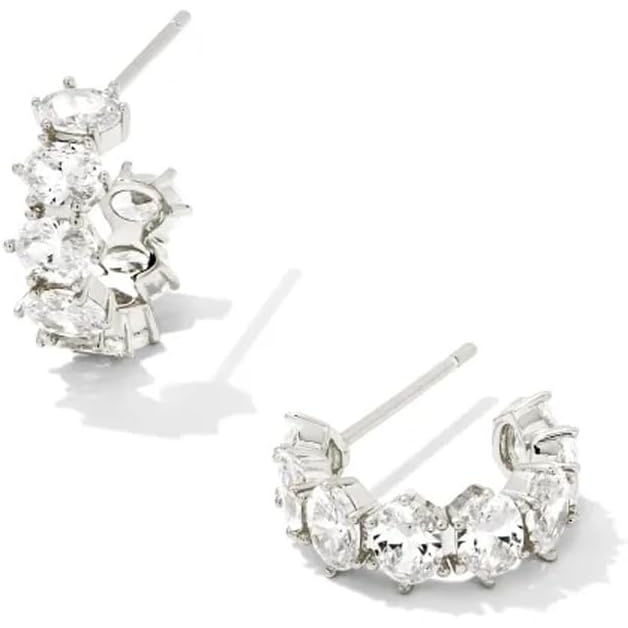 image:imageKendra Scott Cailin Crystal Huggie Earrings Fashion Jewelry For WomenRHODIUM METAL WHITE CUBIC ZIRCONIA