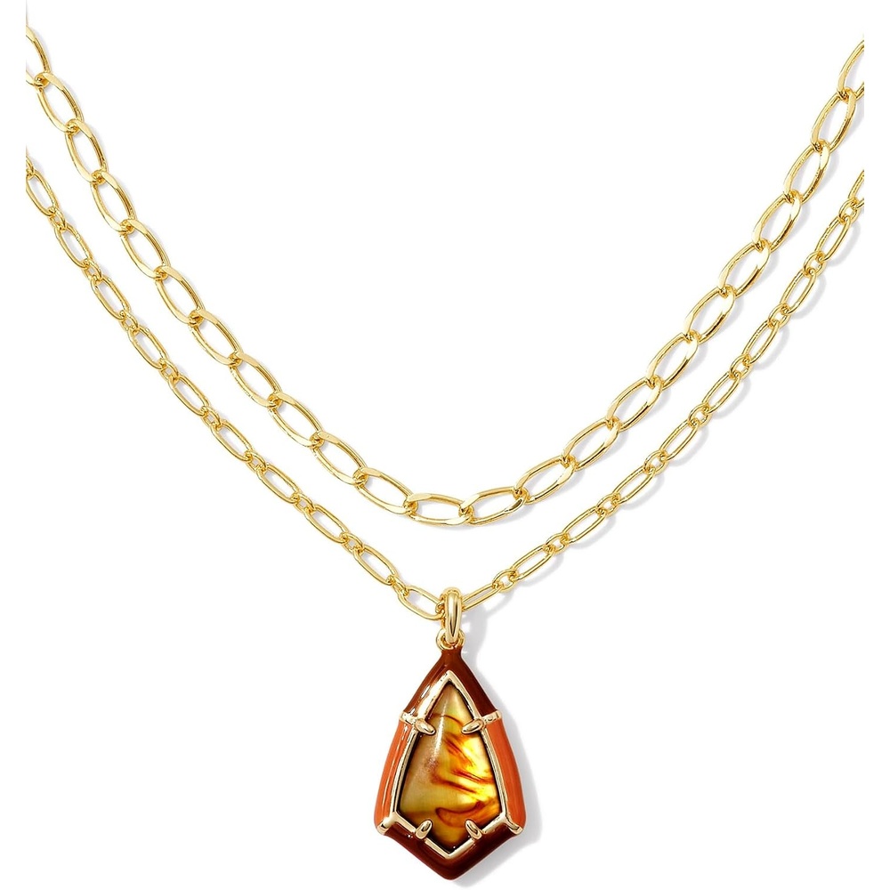 image:imageKendra Scott Camry Enamel Framed Mlt Necklace Fashion Jewelry for WomenGOLD MARBLED AMBER ILLUSION