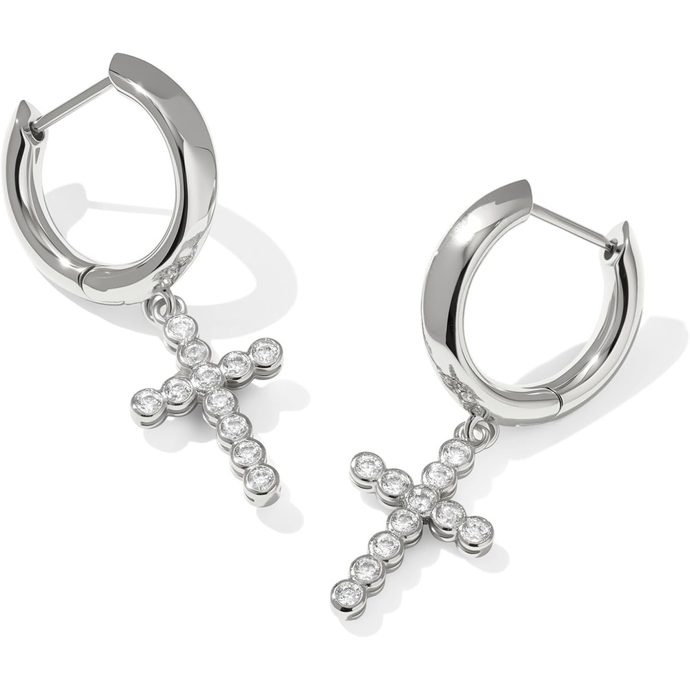 image:imageKendra Scott Cross Crystal Huggie Earrings Fashion Jewelry for WomenRHODIUMWHITE CUBIC ZIRCONIA