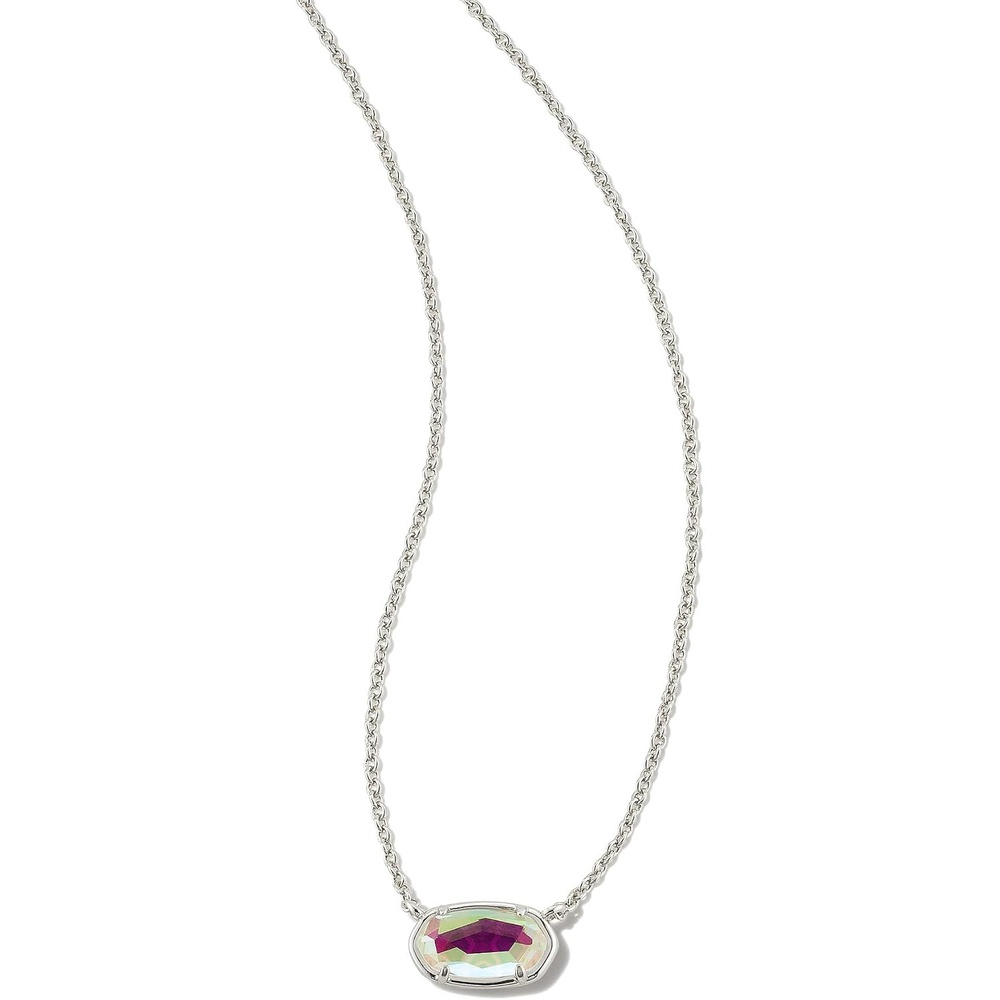 image:imageKendra Scott Grayson Stone Pendant Necklace Brass Construction 14K Gold Plating Lobster ClaspRHODIUM DICHROIC GLASS