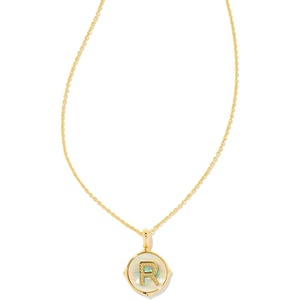 Kendra Scott 14k Gold-Plated Brass Letter A-Z Disc Reversible Pendant Necklace, Fashion Jewelry for Women(Letter R)