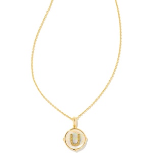 Kendra Scott 14k Gold-Plated Brass Letter A-Z Disc Reversible Pendant Necklace, Fashion Jewelry for Women(Letter U)