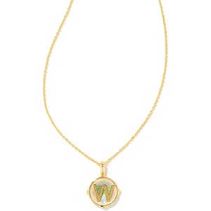 Kendra Scott 14k Gold-Plated Brass Letter A-Z Disc Reversible Pendant Necklace, Fashion Jewelry for Women(Letter W)