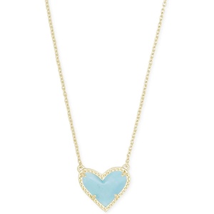 Kendra Scott Ari Heart Adjustable Length Pendant Necklace for Women, Fashion Jewelry(GOLD – LIGHT BLUE MAGNESITE)