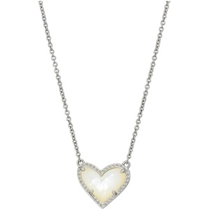 Kendra Scott Ari Heart Adjustable Length Pendant Necklace for Women, Fashion Jewelry(RHODIUM – IVORY MOTHER OF PEARL)