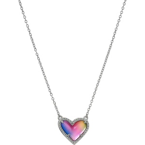 Kendra Scott Ari Heart Adjustable Length Pendant Necklace for Women, Fashion Jewelry(RHODIUM – WATERCOLOR PEARLIZED CLEAR GLASS)