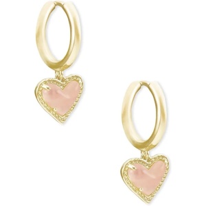Kendra Scott Ari Heart Huggie Earrings for Women, Fashion Jewelry(GOLD – ROSE QUARTZ)
