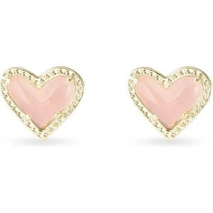 Kendra Scott Ari Heart Stud Earrings for Women, Fashion Jewelry(GOLD – ROSE QUARTZ)