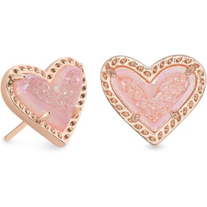 Kendra Scott Ari Heart Stud Earrings for Women, Fashion Jewelry(ROSE GOLD – PINK DRUSY)