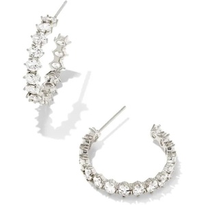Kendra Scott Cailin Crystal Hoop Earrings, Fashion Jewelry For Women(RHODIUM METAL – WHITE CUBIC ZIRCONIA)