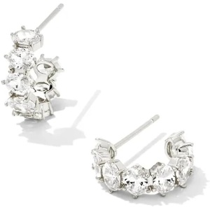 Kendra Scott Cailin Crystal Huggie Earrings, Fashion Jewelry For Women(RHODIUM METAL – WHITE CUBIC ZIRCONIA)