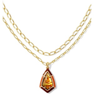 Kendra Scott Camry Enamel Framed Mlt Necklace, Fashion Jewelry for Women(GOLD – MARBLED AMBER ILLUSION)