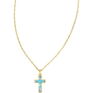 Kendra Scott Cross Pendant Necklace for Women, Fashion Jewelry(GOLD – PERIWINKLE OPAL)