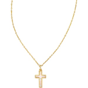 Kendra Scott Cross Pendant Necklace for Women, Fashion Jewelry(GOLD – WHITE OPAL)