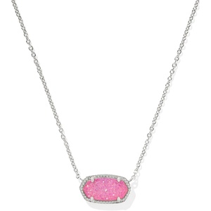 Kendra Scott Elisa Pendant Necklace for Women, Fashion Jewelry, 14k Gold-Plated(RHODIUM – HOT PINK DRUSY)