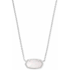 Kendra Scott Elisa Pendant Necklace for Women, Fashion Jewelry, 14k Gold-Plated(RHODIUM – WHITE OPAL)