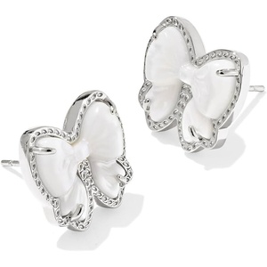 Kendra Scott Haley Bow Stud Earrings, Fashion Jewelry for Women(RHODIUM – IVORY MOTHER OF PEARL)