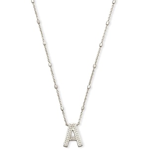 Kendra Scott Letters A-Z Pendant Necklace for Women, Fashion Jewelry, Rhodium-Plated Brass(Letter A)