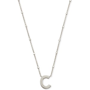 Kendra Scott Letters A-Z Pendant Necklace for Women, Fashion Jewelry, Rhodium-Plated Brass(Letter C)