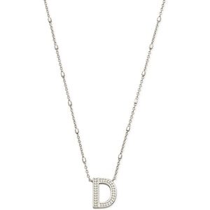 Kendra Scott Letters A-Z Pendant Necklace for Women, Fashion Jewelry, Rhodium-Plated Brass(Letter D)