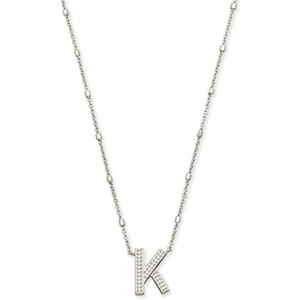 Kendra Scott Letters A-Z Pendant Necklace for Women, Fashion Jewelry, Rhodium-Plated Brass(Letter K)