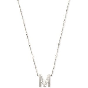 Kendra Scott Letters A-Z Pendant Necklace for Women, Fashion Jewelry, Rhodium-Plated Brass(Letter M)